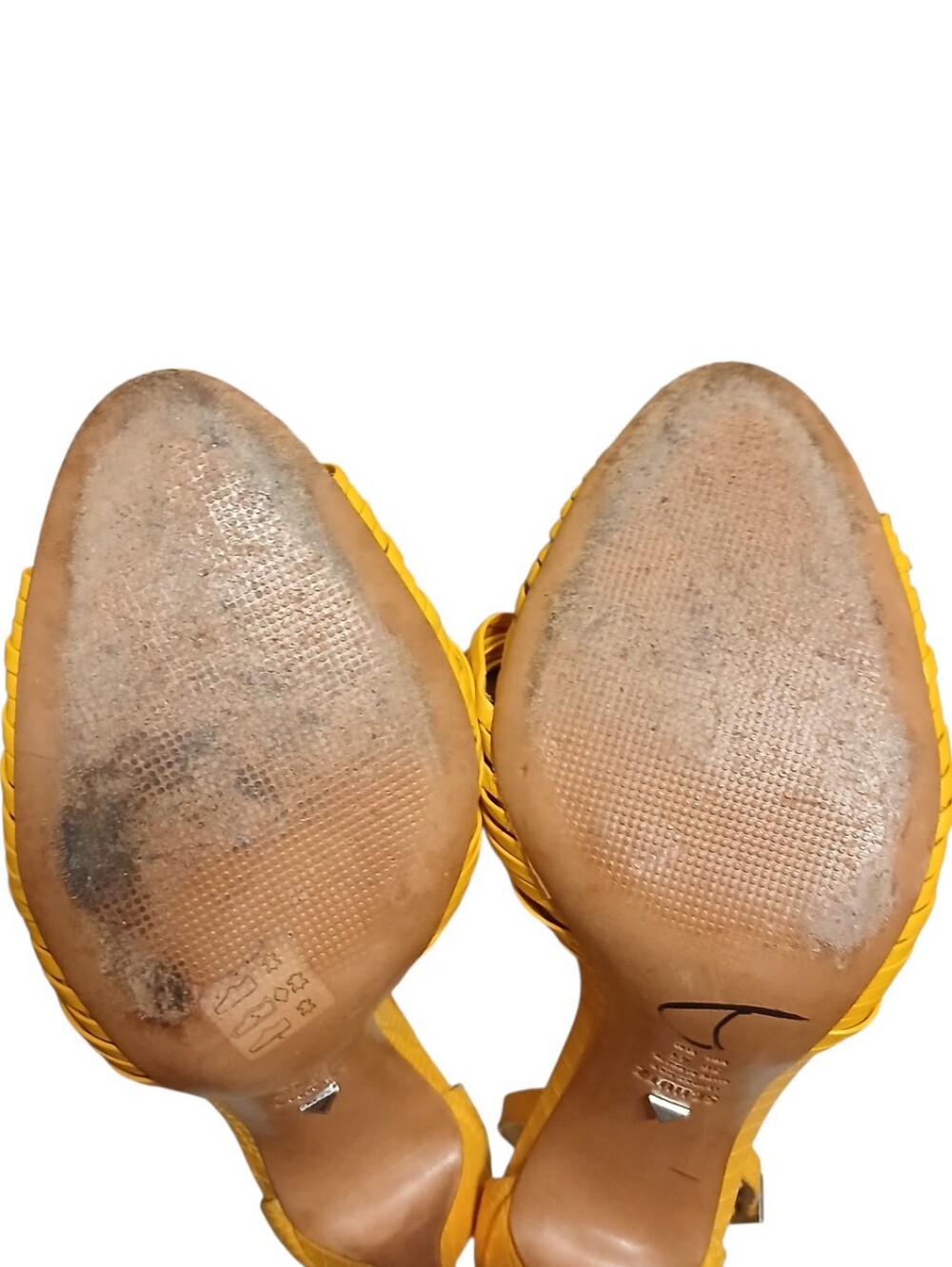 Schutz | Mary Gold Leather Croc Embossed Strappy Peeptoe Heeled Sandals Size 10 - Picture 13 of 13